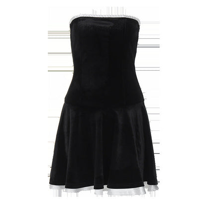 Suede Collage Ruffled Wraparound Pleated Skirt
