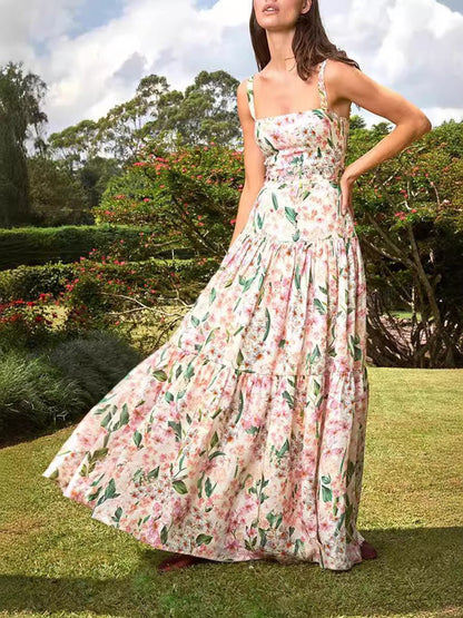 Sweet And Spicy Style Sling A-Line Floral Cake Dress