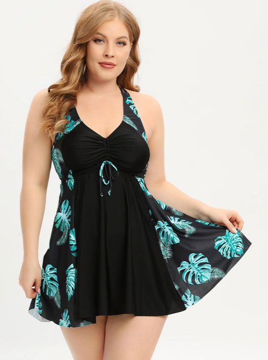 Valerie® | Plus Size V-Neck Swimsuit Dress With Cross Straps