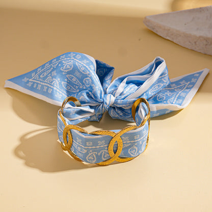 Stainless Steel Round Hollow Fabric Open Bracelet