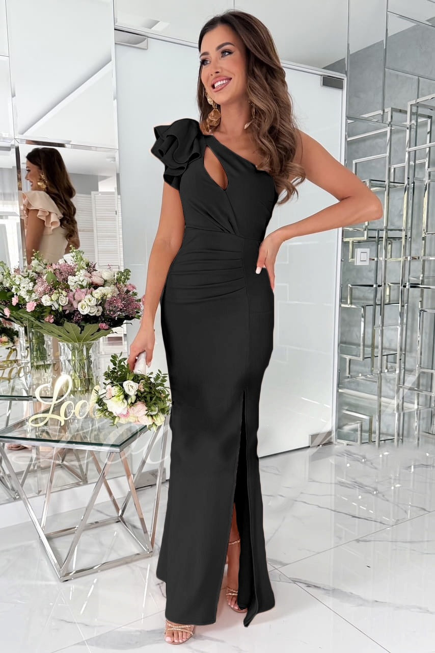 Yoselin® | Women'S Asymmetric Maxi Dress With Side Slit And Ruffle Detail