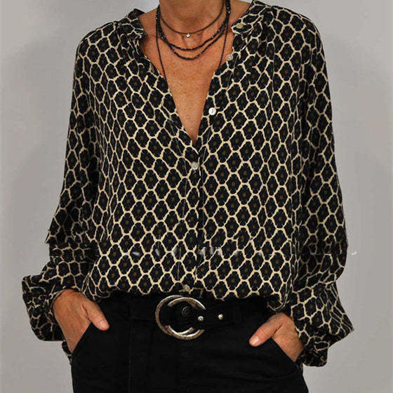 Gabriela® | Women'S Blouse With Geometric Print And Fashionable Stand-Up Collar