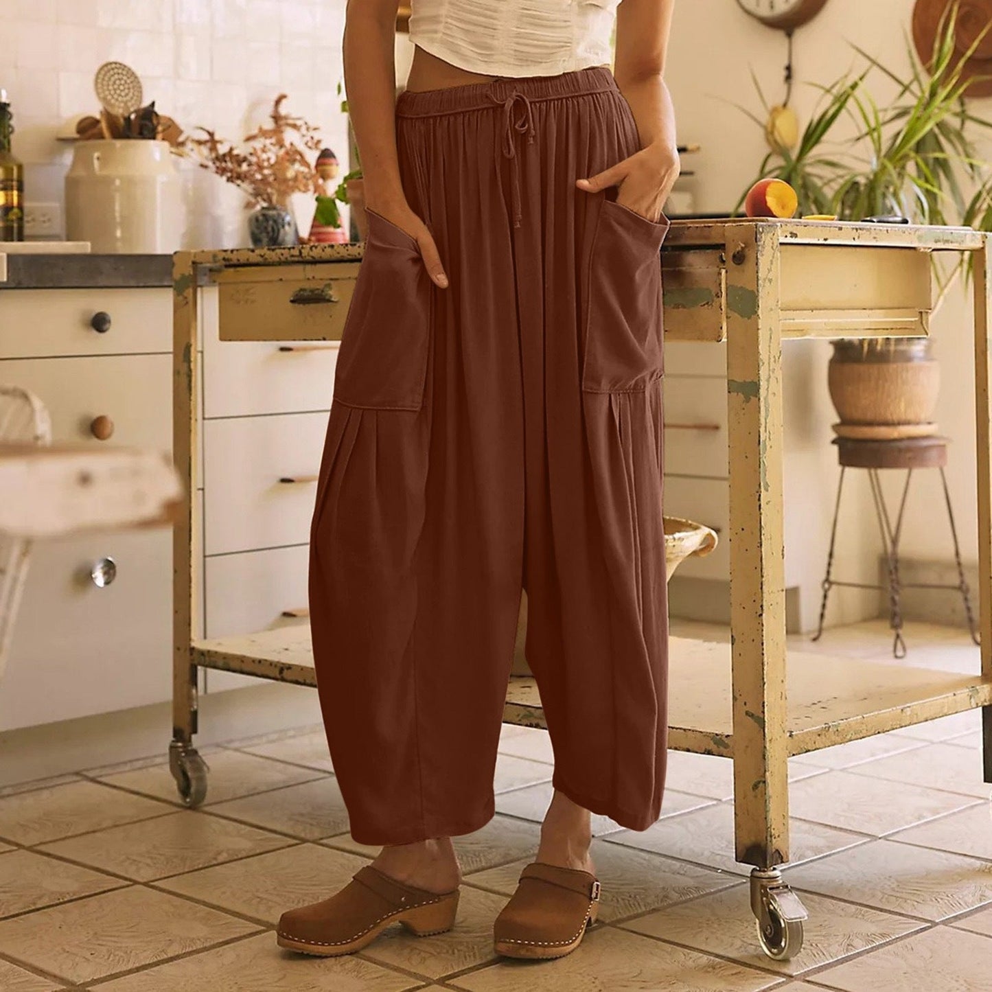 Silvia® | Women'S Comfortable Wide Trousers With Practical Side Pockets And Elastic Waistband