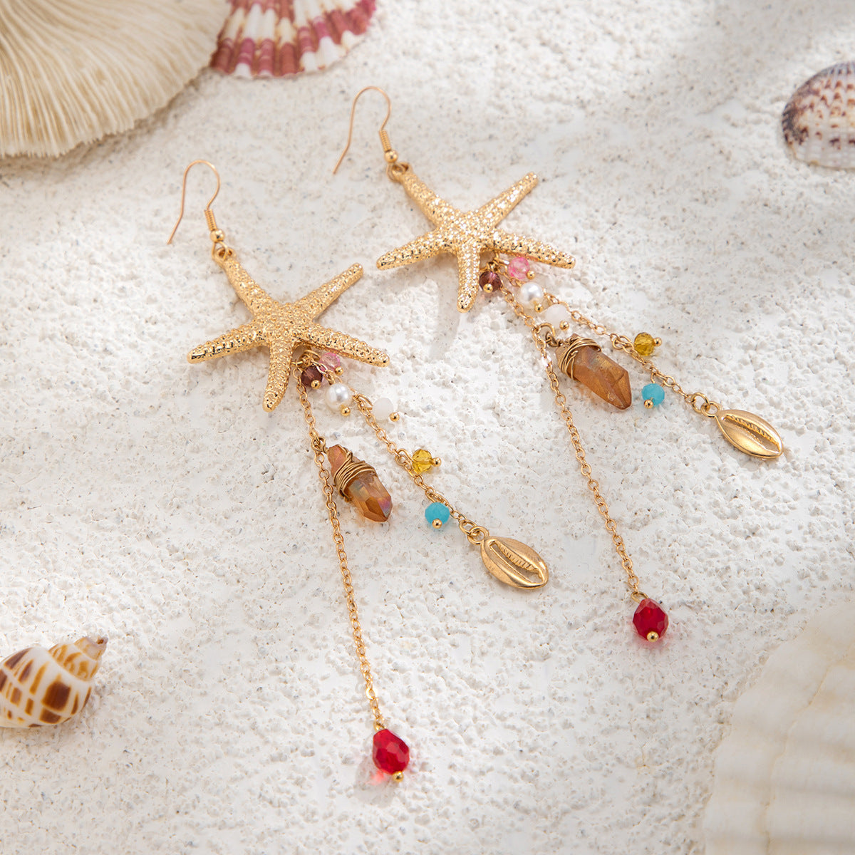 Coastal Metal Starfish Shell Irregular NeckLace