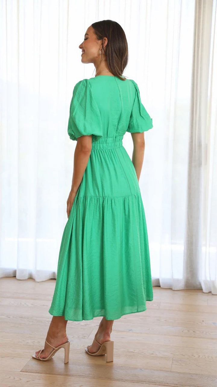 Nancy® | V-Neck Dress With Puff Sleeves