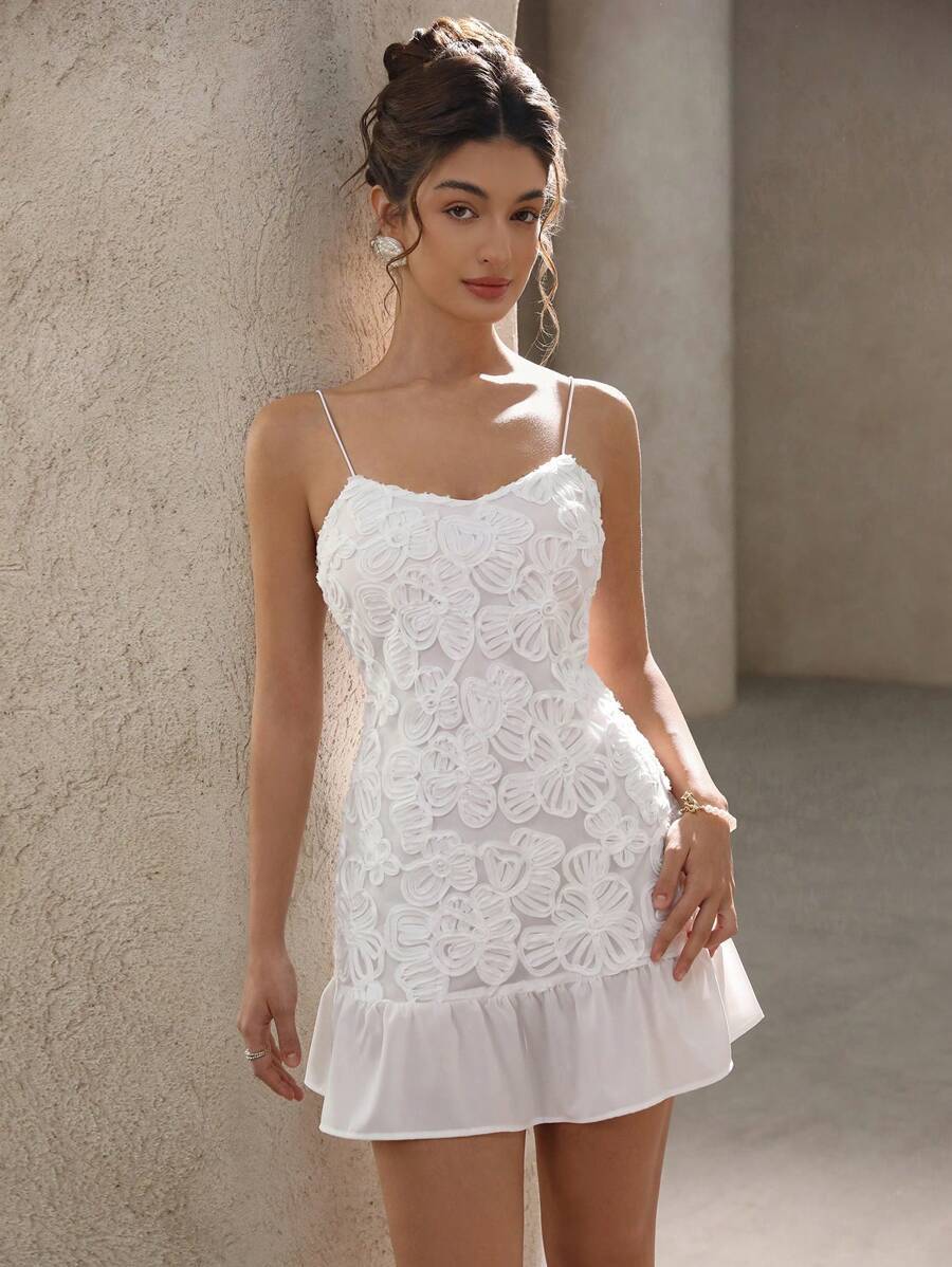 Zoe® | Women'S Floral Design Mini Dress With Spaghetti Straps And Ruffle Hem