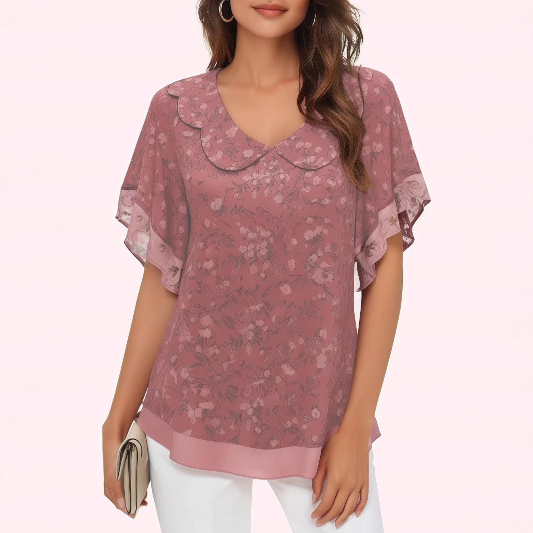 Mónica® | Women'S Blouse Top With Floral Design And Elegant Ruffle