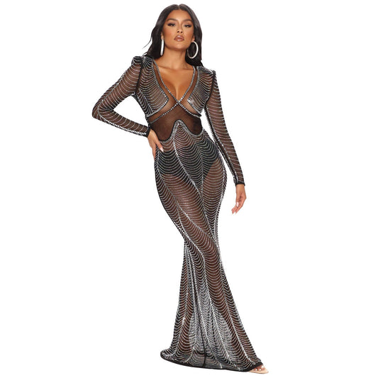 Magaly® | Women'S Evening Dress Made Of Mesh With Rhinestone Decorations