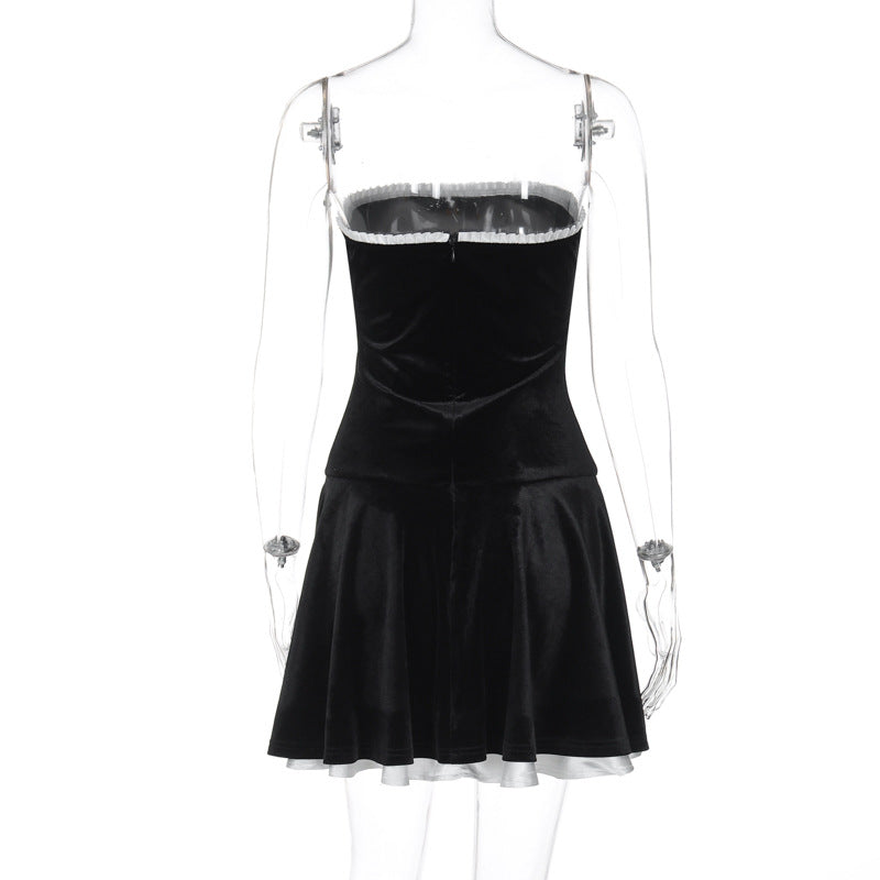 Suede Collage Ruffled Wraparound Pleated Skirt