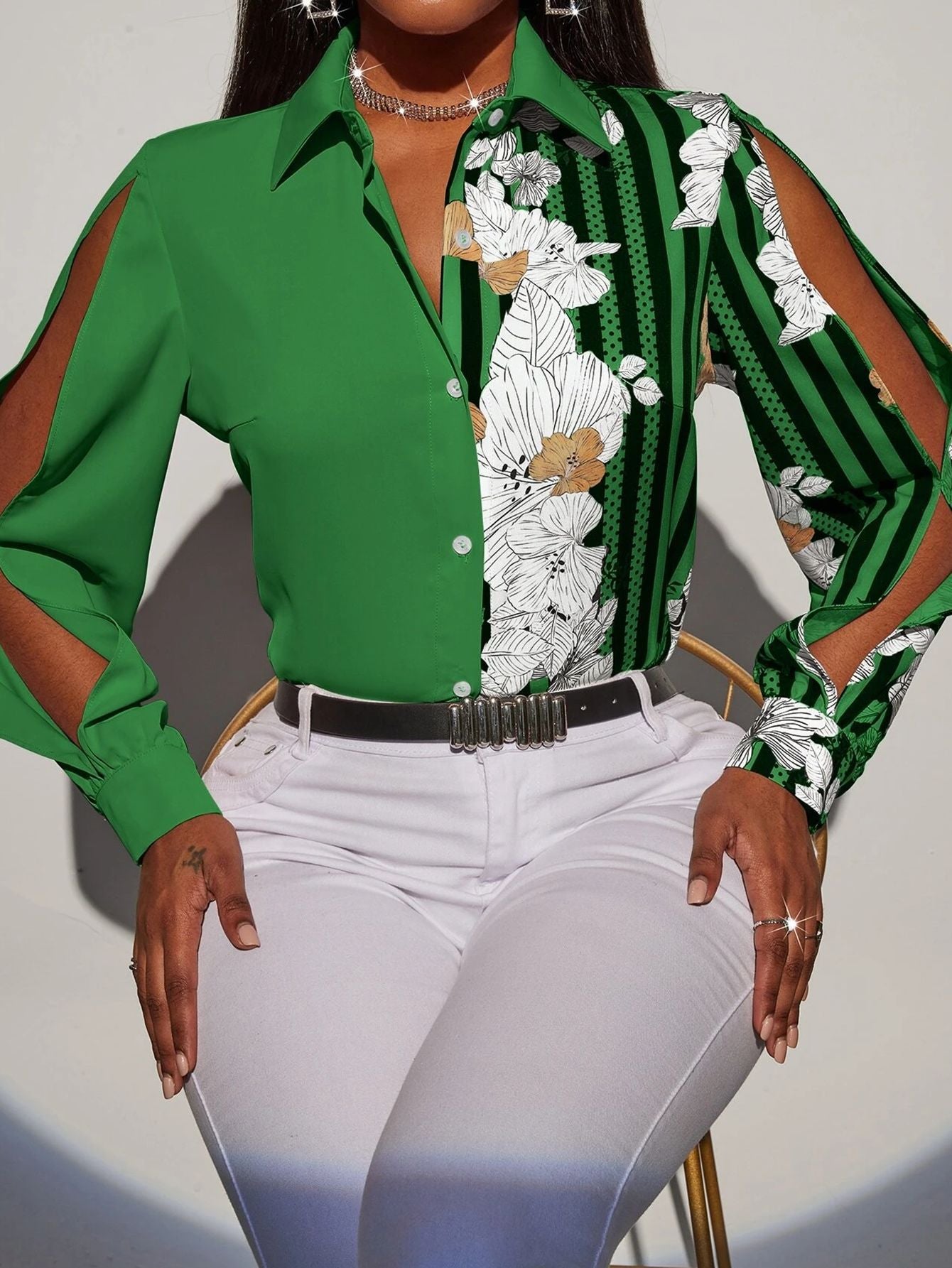 Imelda® | Women'S Blouse With Fashionable Floral Pattern And Cut-Out Sleeves