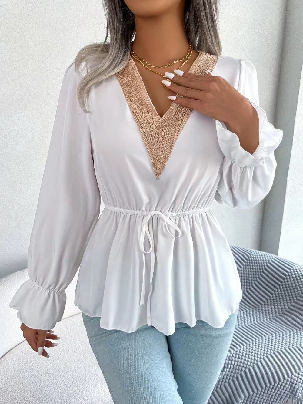 Lorena® | Women'S Blouse With V-Neck And Ruffle Sleeves