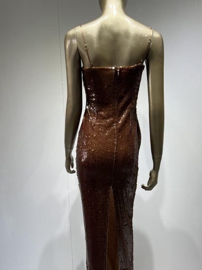 Sleeveless Backless Flower Sequins  Bodycon Maxi Long Dress