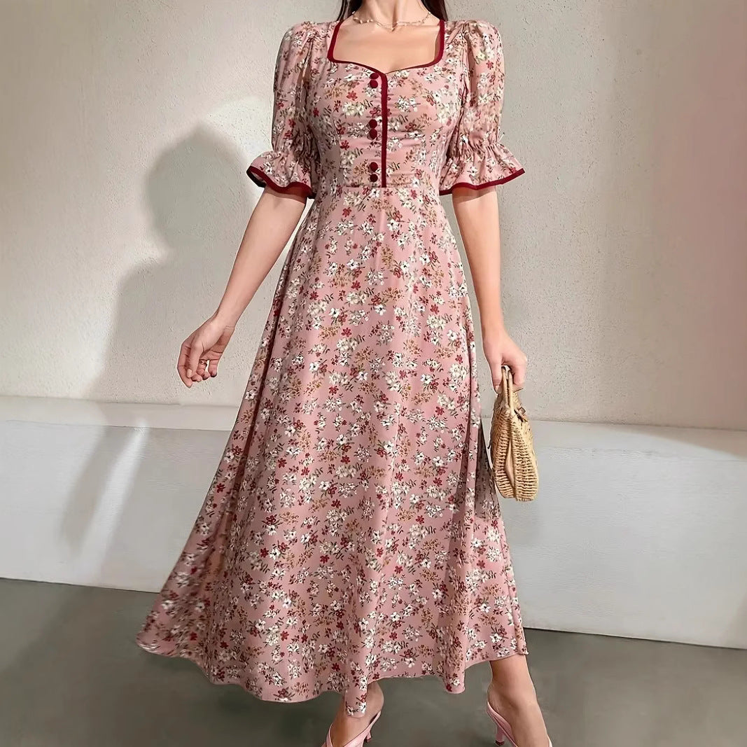 Noemí® | Women'S Floral Print Maxi Dress With Chic Square Neckline And Puff Sleeves