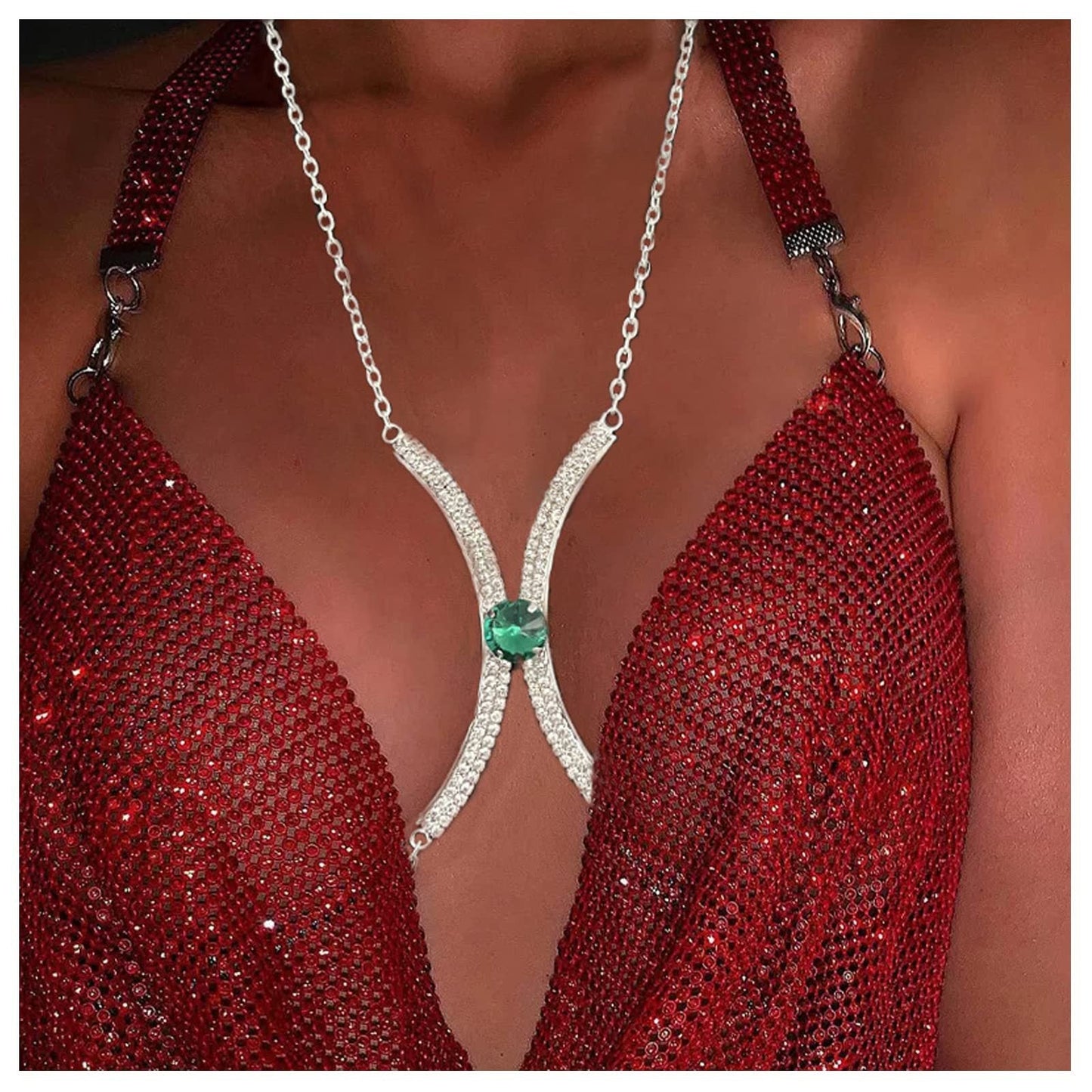 Sexy Minimalist Full Rhinestone Gem Chest Body Chain