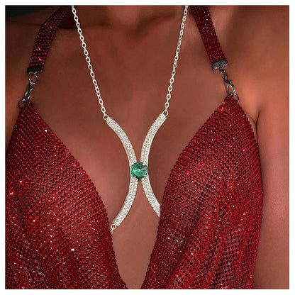 Sexy Minimalist Full Rhinestone Gem Chest Body Chain