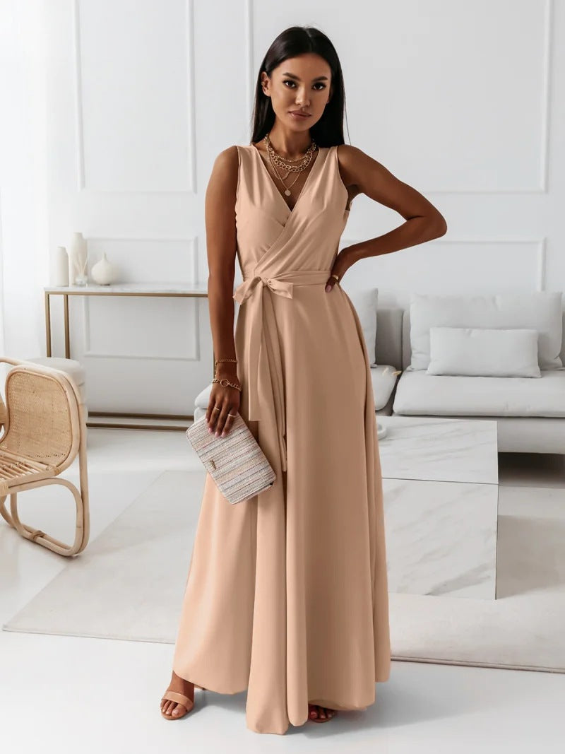 Edvige® | Women'S Solid Color V-Neck Long Dress