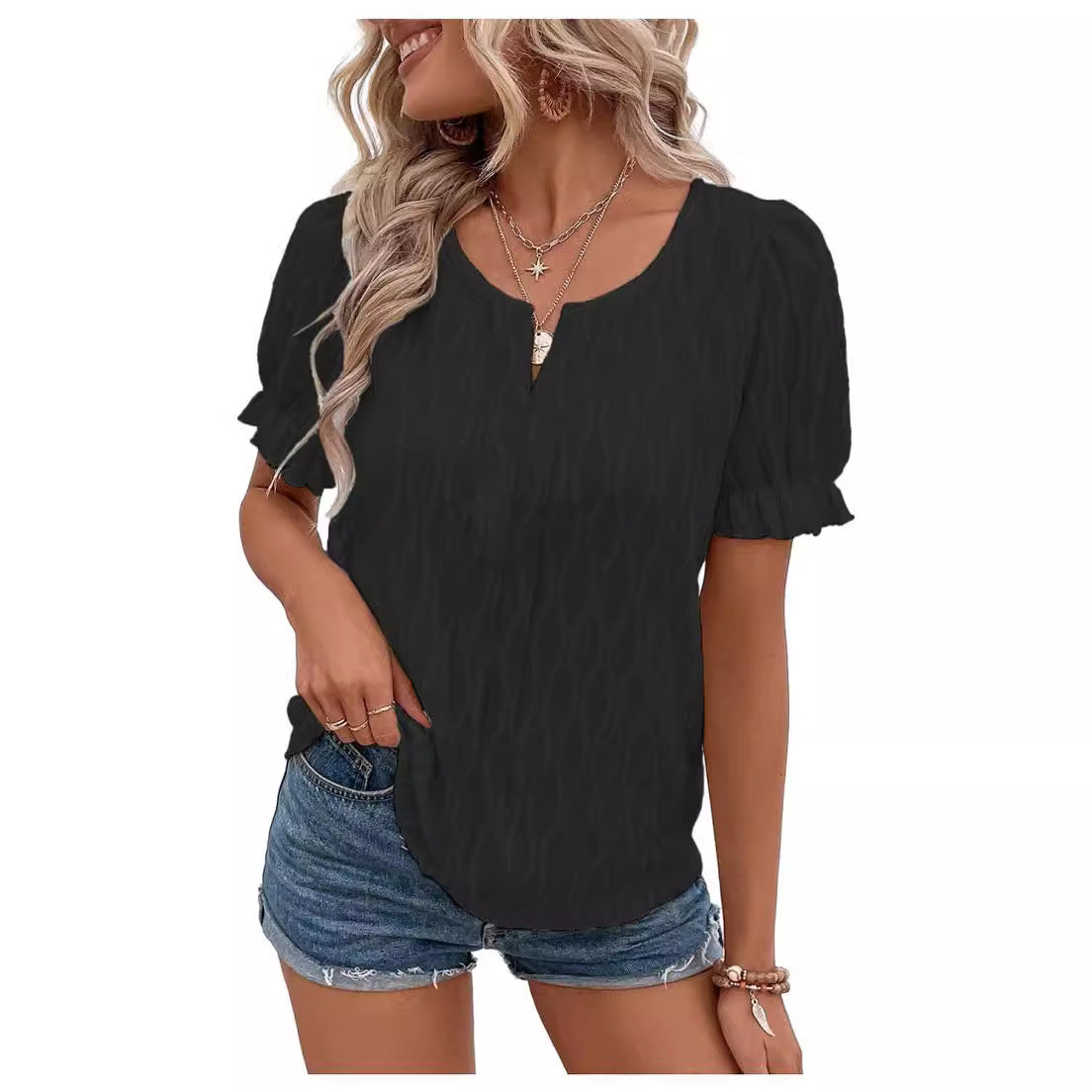 Yolanda® | Haut jacquard à Manches bouffantes for women – trendy, ample and comfortable