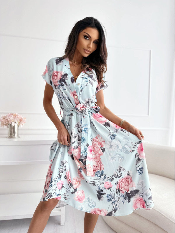 Petra® | Women'S Floral Print Midi Dress With Tie Belt