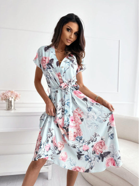 Petra® | Women'S Floral Print Midi Dress With Tie Belt