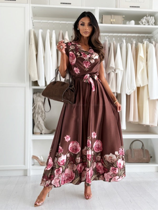 Noelia® | Women'S Floral Print Maxi Dress With Elegant High Slit