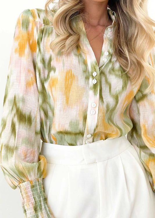 Carolina® | Women'S Blouse With Elegant Color Gradient And Trendy Puff Sleeves