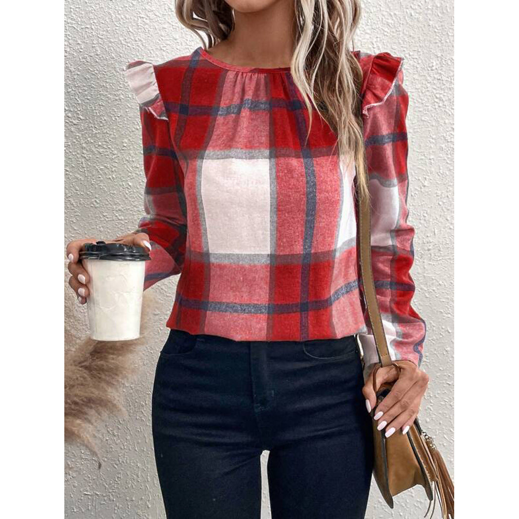 Josefa® | Women'S Blouse With Ruffle Details And Checked Pattern