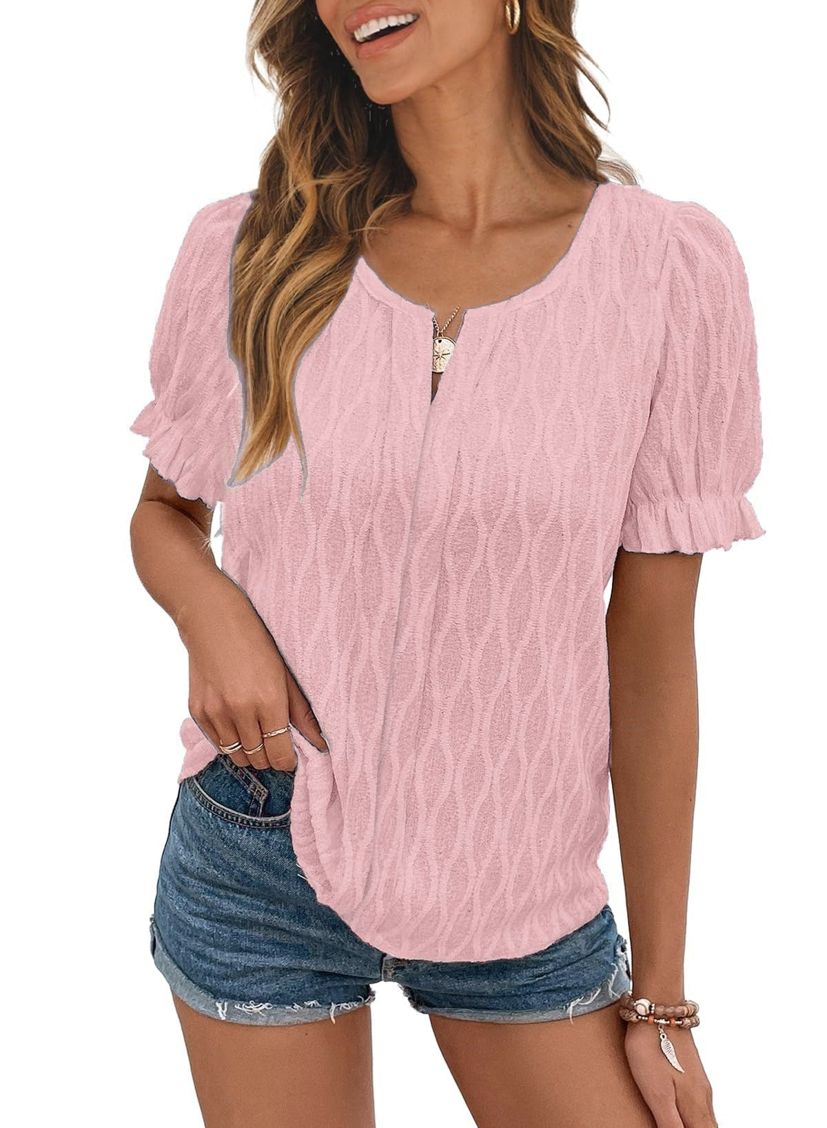 Yolanda® | Haut jacquard à Manches bouffantes for women – trendy, ample and comfortable