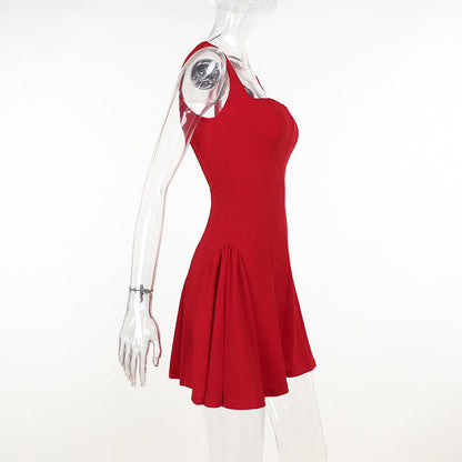 Square Neck Slim Fit Waist A-Line Vest Dress