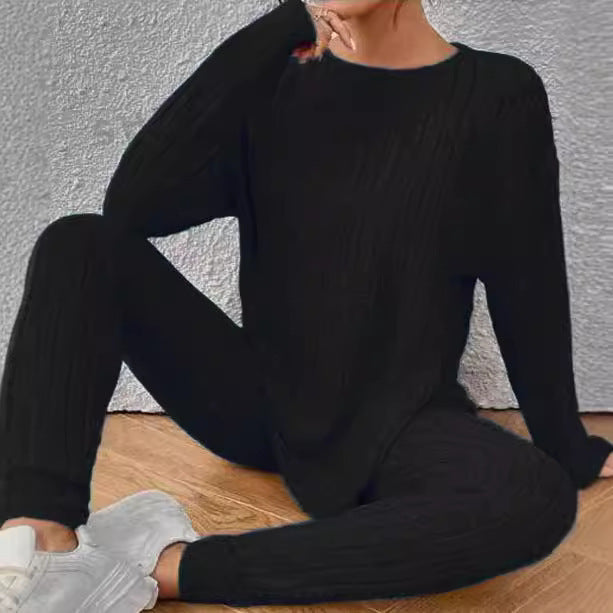 Yadira® | Women'S Comfortable Ribbed Knit Lounge Set With Wide Cut And Long Sleeves