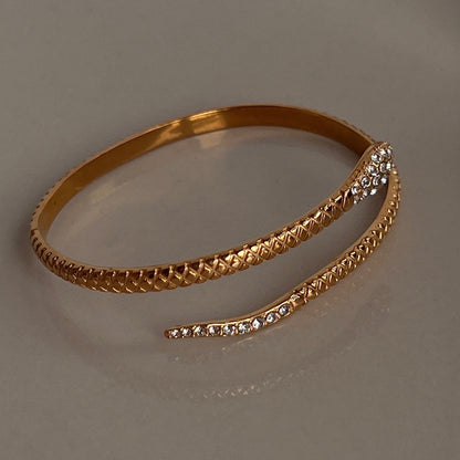 18K Plated Titanium Steel Zircon Snake Open Bracelet