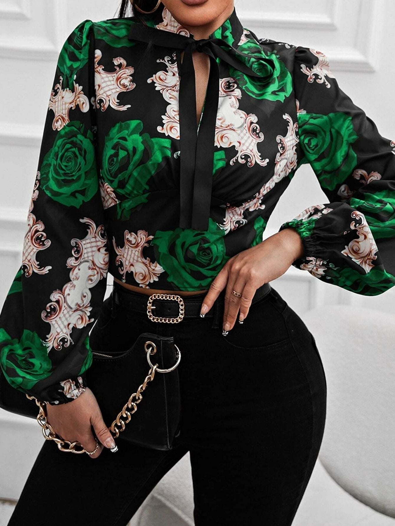 Laura® | Women'S Blouse With Bow Collar And Floral Design