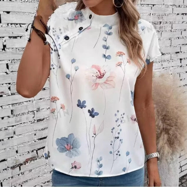 Flavia® | Women'S Blouse With Floral Accents And Button Details