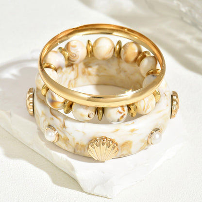 Shell Pearl Resin Bead Boho Layered Bracelet