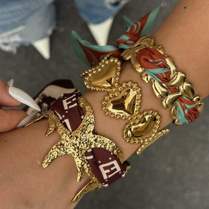 Stainless Steel Starfish Heart Open Bracelet