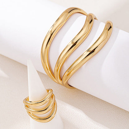 Two Piece Multi Layer Wave Metal Bracelet