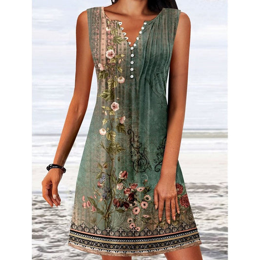 Kristie® | Floral Elegance V-Neck Mini Swim Dress