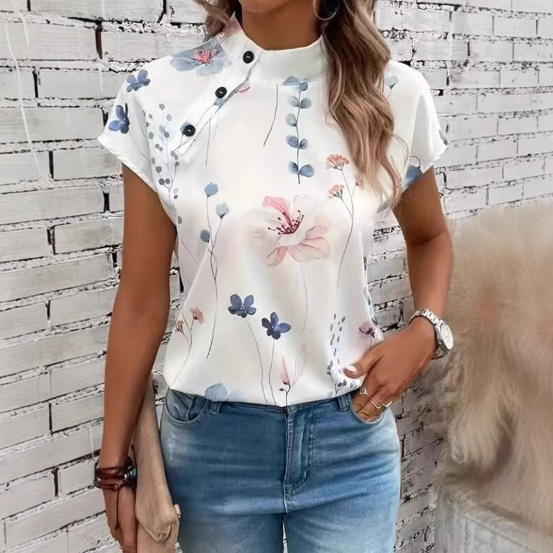 Flavia® | Women'S Blouse With Floral Accents And Button Details