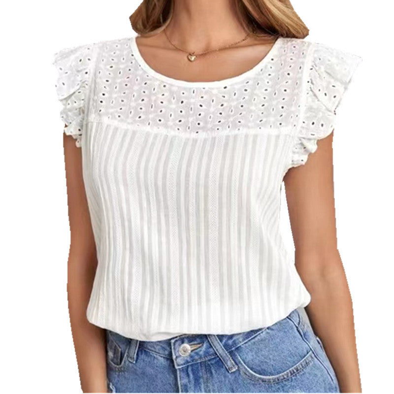 Nadia® | Women'S Blouse Top With Ruffle Details And Textured Surface