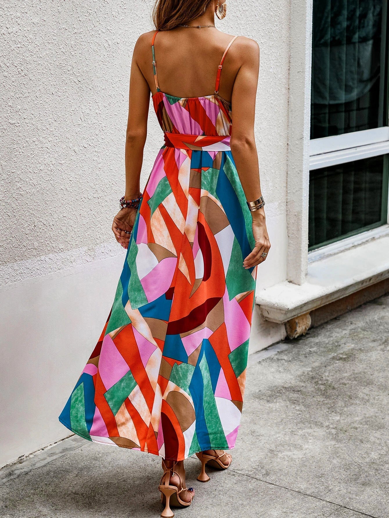 Yadira® | Women'S Asymmetric Maxi Dress With Colorful Geometric Design And Deep Slit