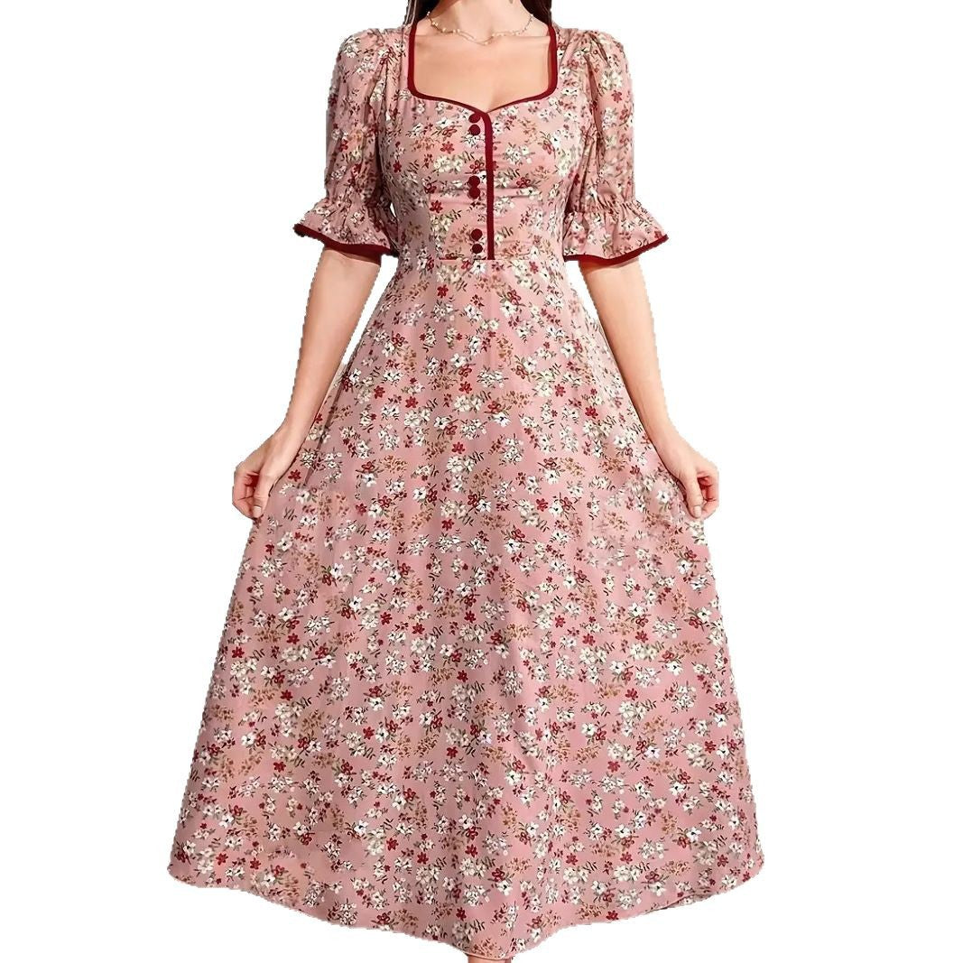 Noemí® | Women'S Floral Print Maxi Dress With Chic Square Neckline And Puff Sleeves