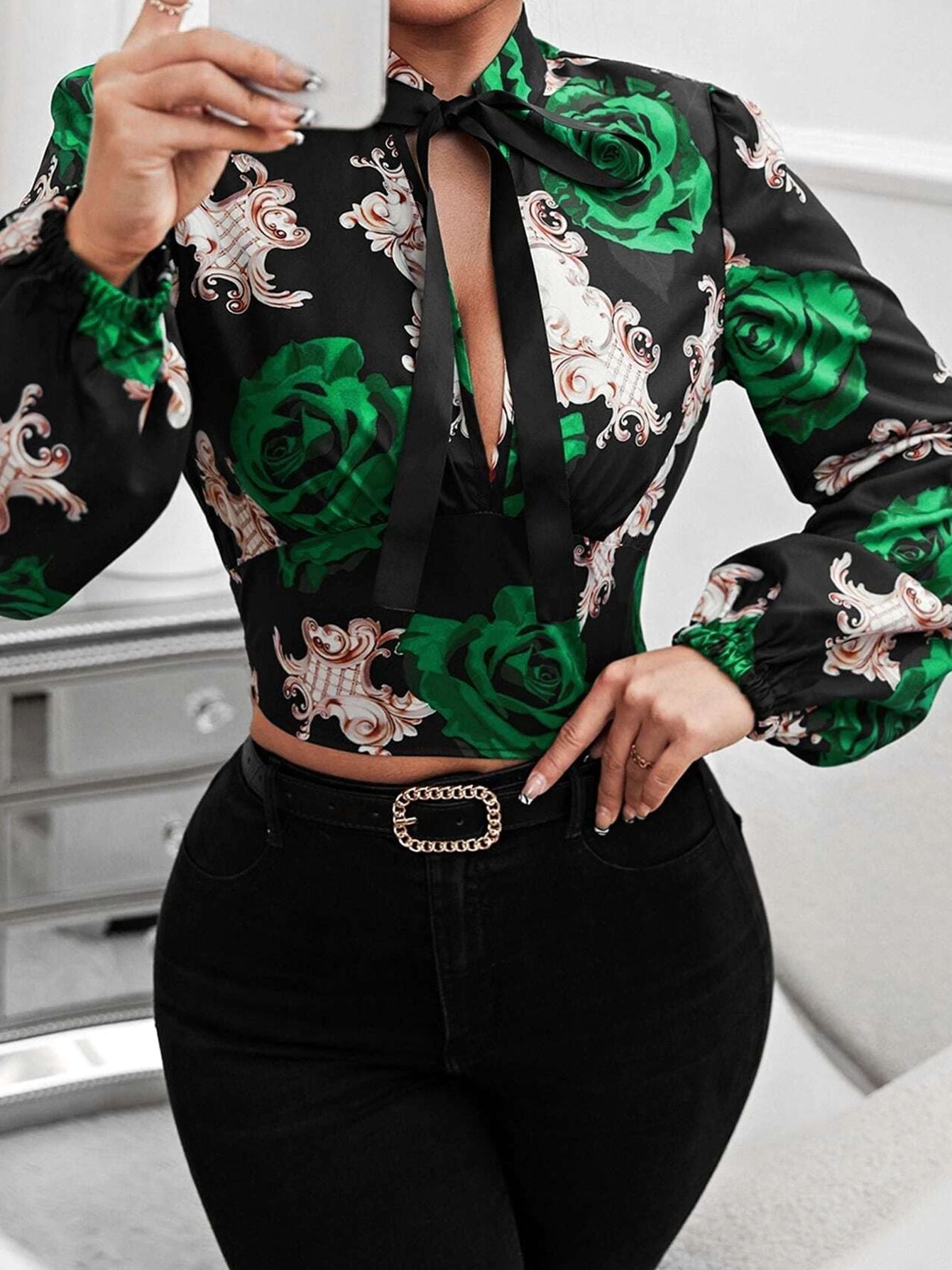 Laura® | Women'S Blouse With Bow Collar And Floral Design