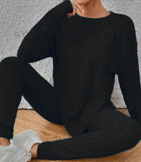 Yadira® | Women'S Comfortable Ribbed Knit Lounge Set With Wide Cut And Long Sleeves