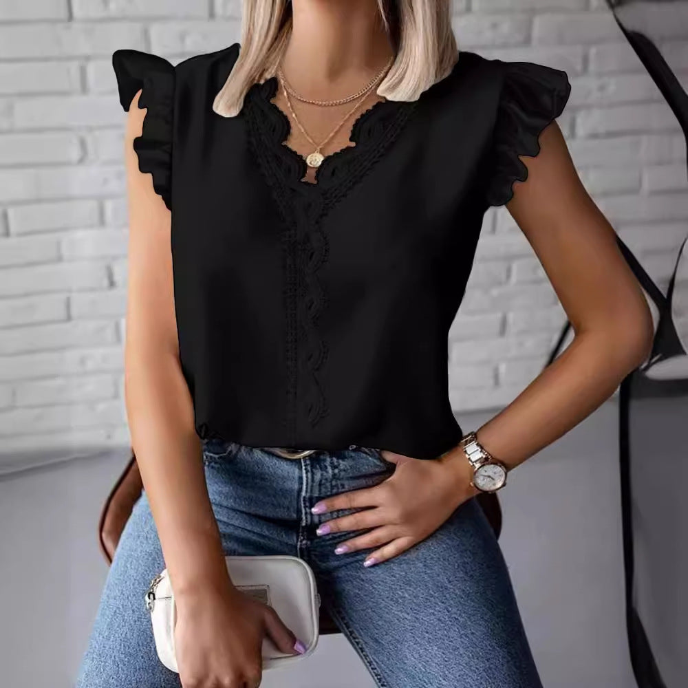 Karen® | Women'S Blouse With Ruffle Hems And Fine Lace Accents