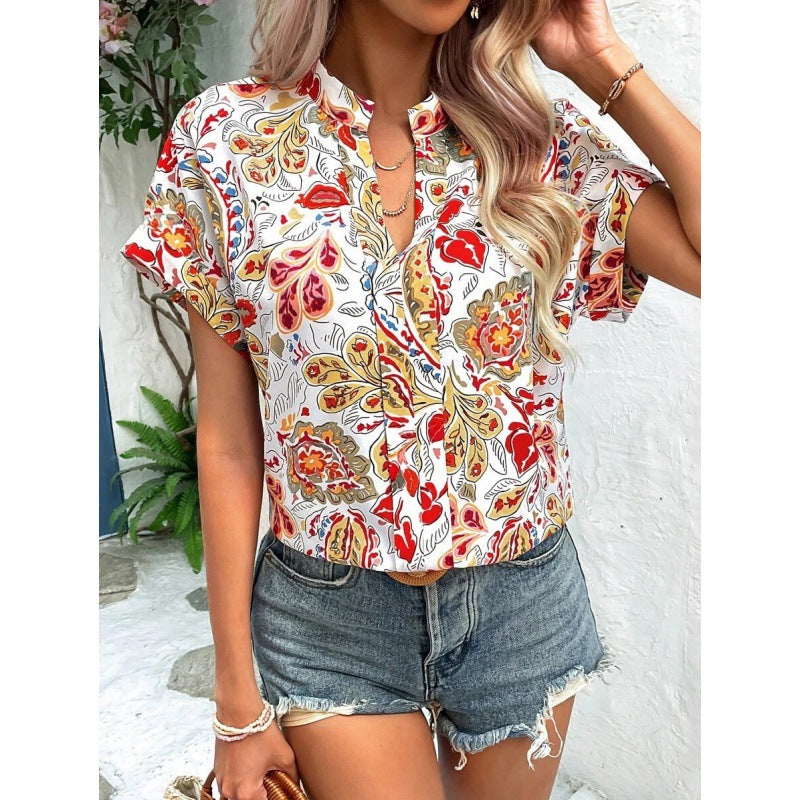 Hana® | Women'S Blouse With Lively Pattern And Short Sleeves