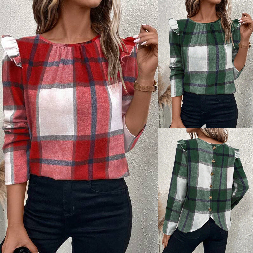 Josefa® | Women'S Blouse With Ruffle Details And Checked Pattern