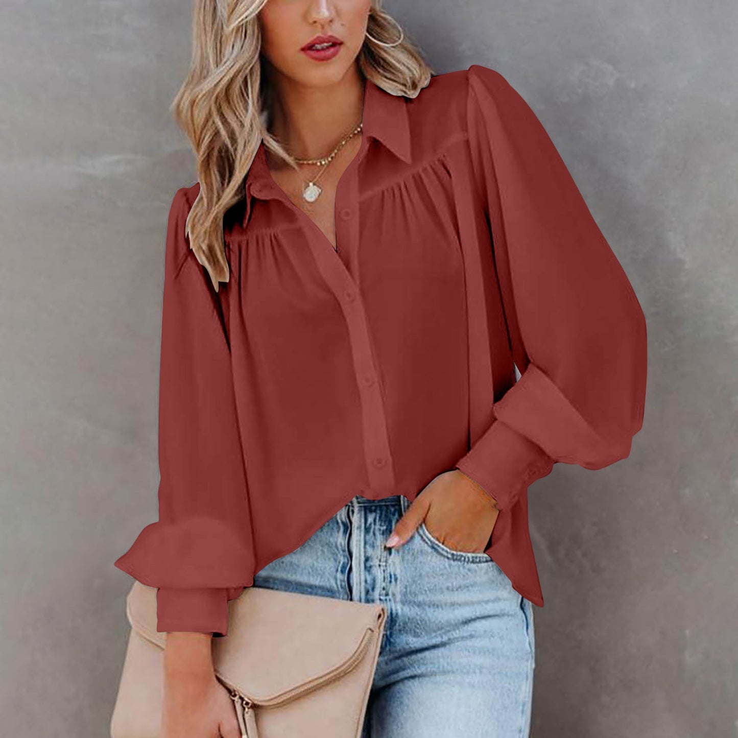 Iliana® | Women'S Blouse With Modern Puff Sleeves And Fine Button Details