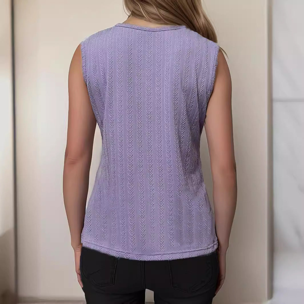 Sara® | Women'S Sleeveless Knitted Top With Elegant V-Neck And Decorative Crochet Pattern