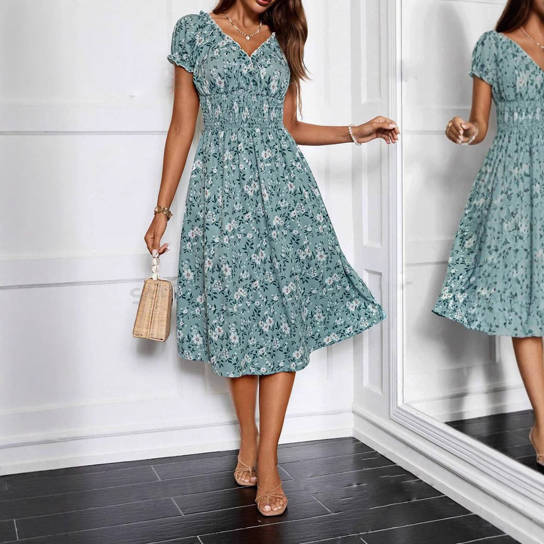 Julia® | Women'S Floral Midi Dress With Elastic Waist And Ruffle Details