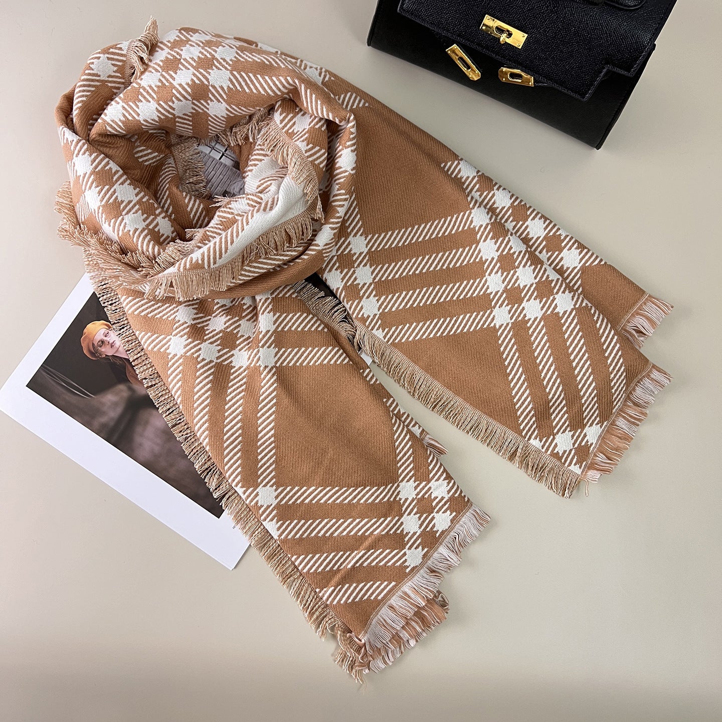 Classic Checkered Wool Blend Scarf