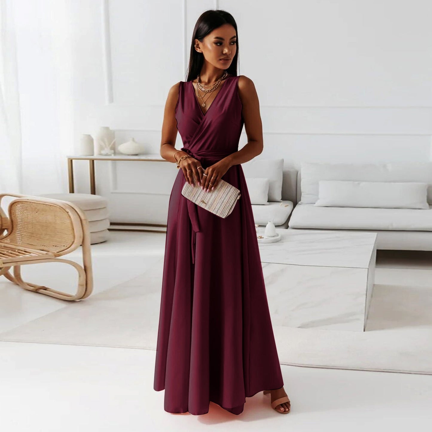 Anita® | Women'S Solid V-Neck Long Dress